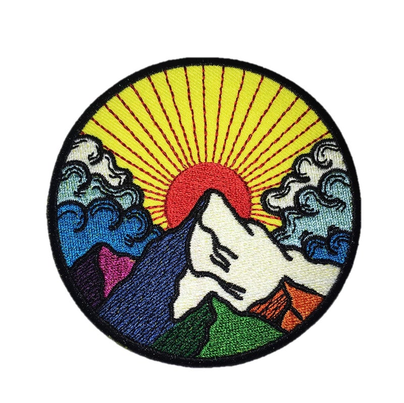PatchClub Sunrise in The Mountains Outdoor Adventure Patch - Colorful Embroidered Cool Iron On/Sew On Patches - Image 2